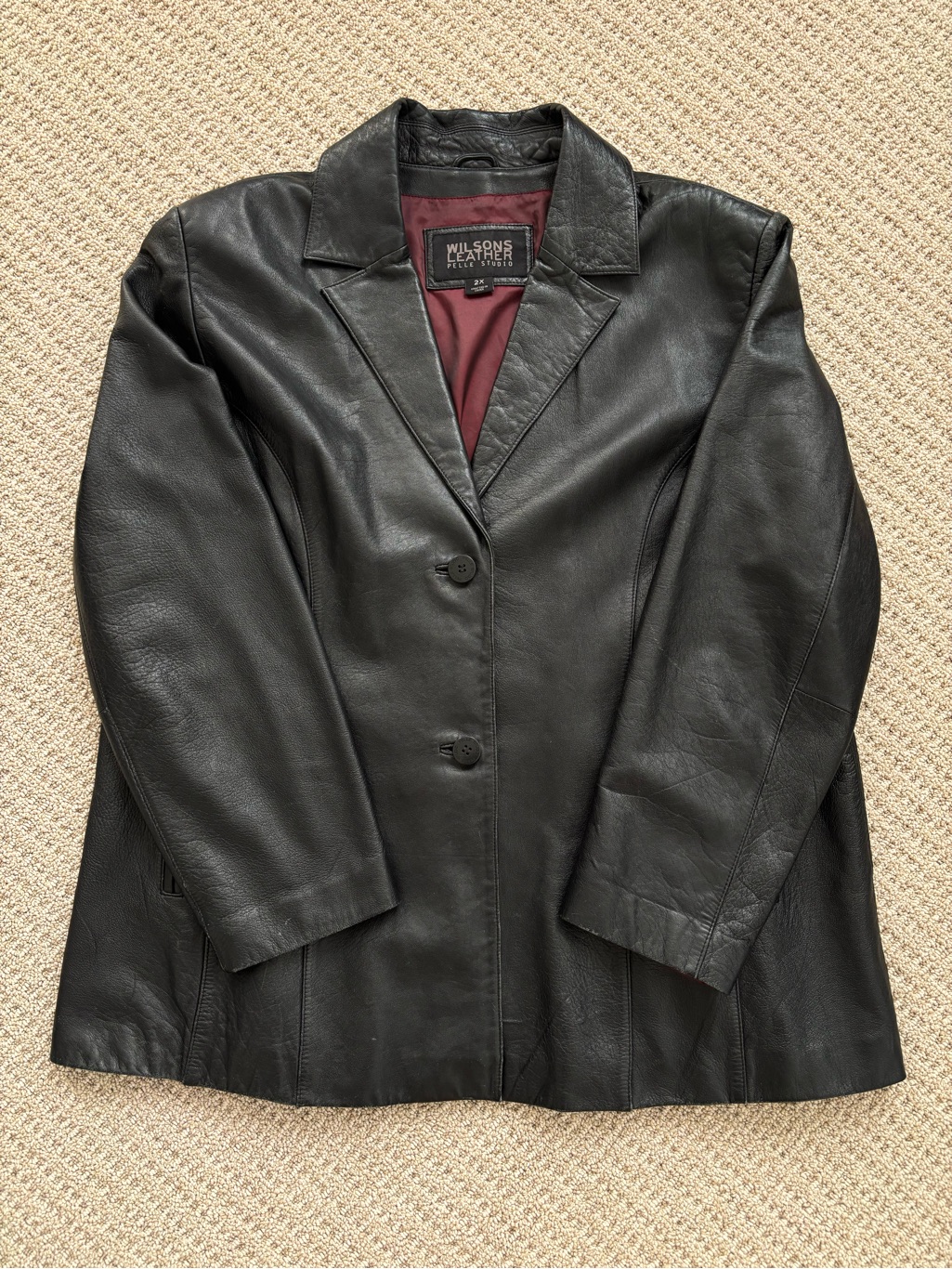 Vtg Wilsons Leather Women's Black Leather Blazer Jacket 2x